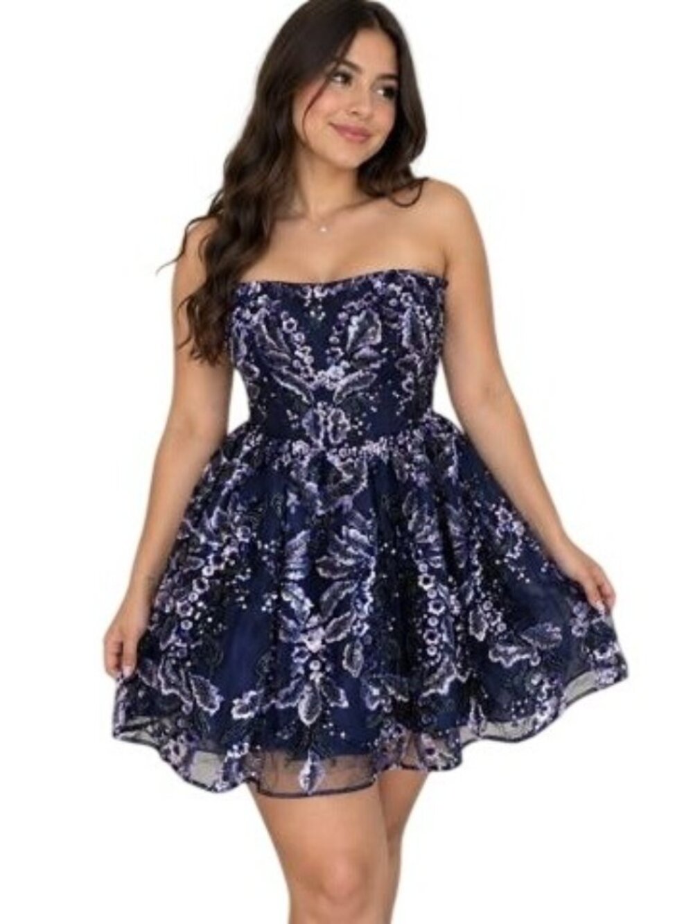 Sequin Embellished Navy Strapless Mini Dress By Dress The Population XL